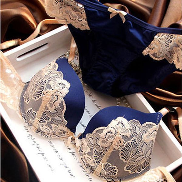 

wholesale-new womens lady cute underwear satin lace embroidery bra sets blue, Red;black