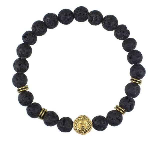

new design antique gold silver leo lion head buddha bracelets fashion black lava stone beaded bracelet for men and women friend gifts