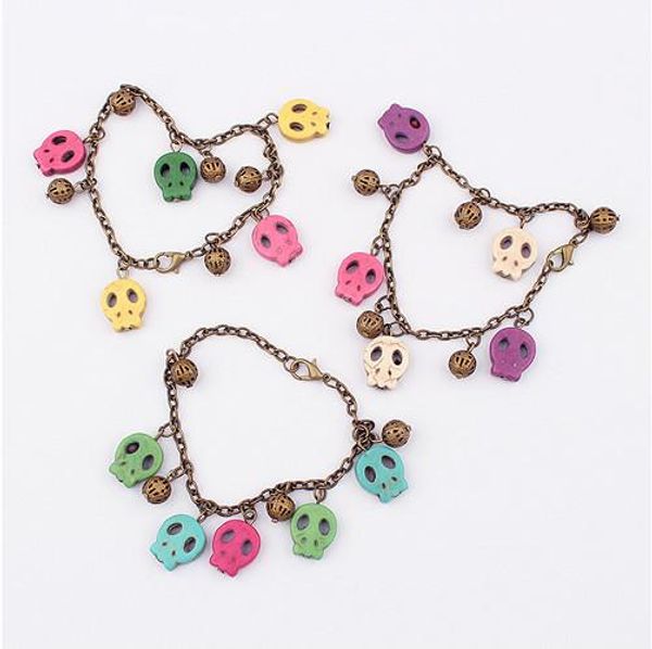 

bracelets bangles jewelry fashion women vintage bronze plated colorful skull head charm bracelets (mix colors) wholesale drop shipping br200, Golden;silver