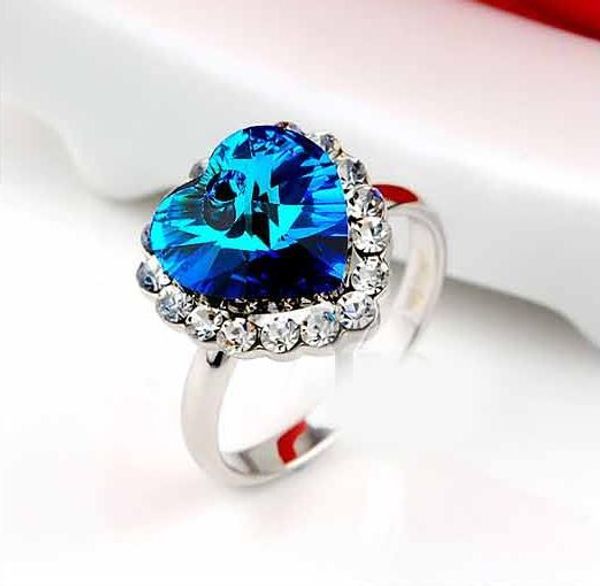 

новый титаник сердце океана sapphire кольца ювелирных изделий высокого качество австрия кристалл чешского алмаз кольцо горячего надувательст, Silver