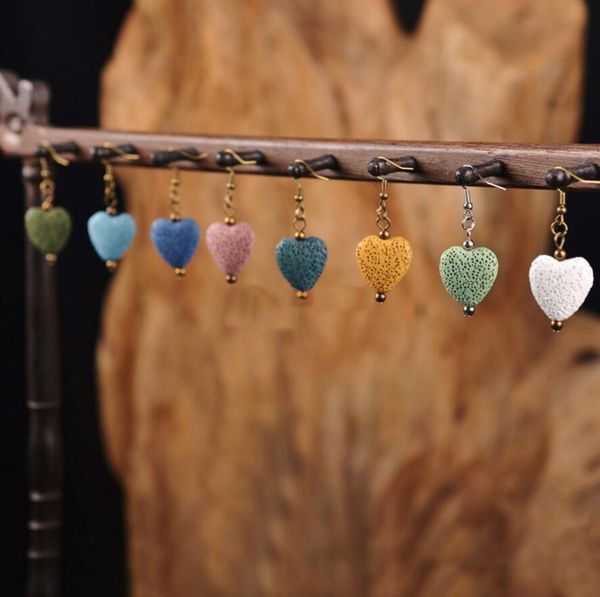 

8 colors heart lava stone earrings perfume essential oil diffuser earrings natural stone ethnic earrings accessories jewelry for women, Silver
