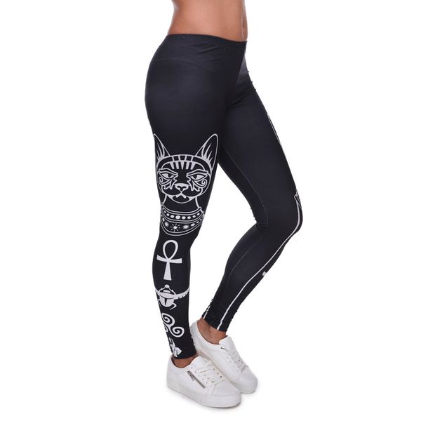 

women sport leggings 3d full print girl leggins elastic tight fitting pants slim fitness pencil trousers lwdk8-07 wrf, Black