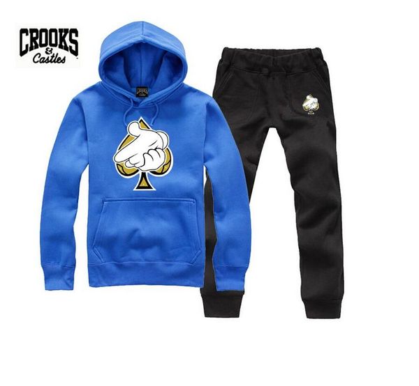 

s-5xl mens casual slim fit hoodies +pants sweatshirt sport suit male patchwork fleece crooks and castles, Black