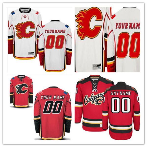 

custom calgary flames old brand mens womens youth kids third white red personalized any name any number stitched hockey jerseys s-4xl, Black;red