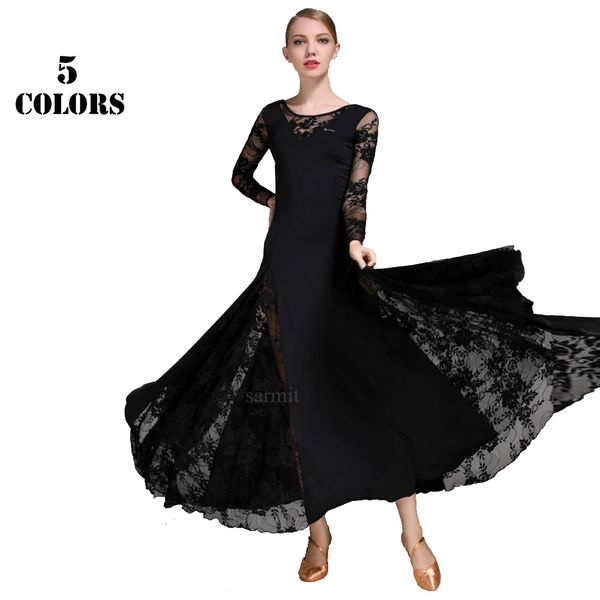 

очистка lace бальных танцев конкурс платья стандартные танцевальные платья бальные платья с длинным рукавом черный белый d0388 большой hem, Black;red