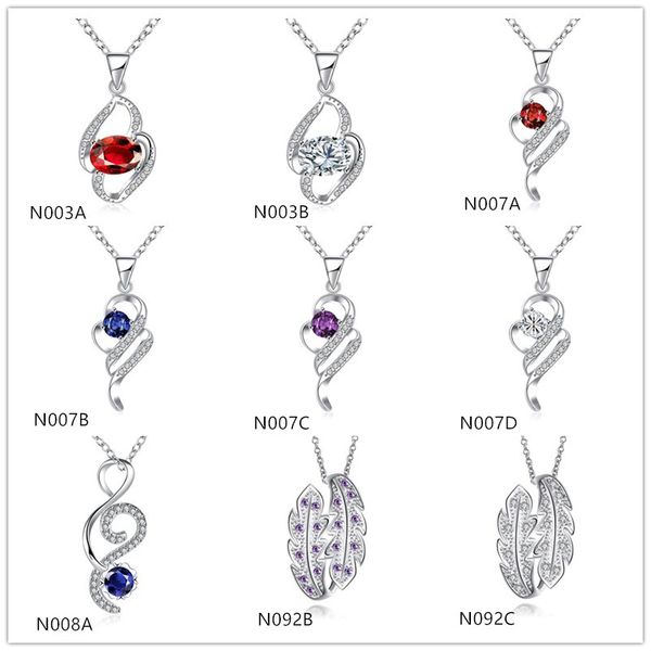 

new arrival fashion women's gemstone 925 silver necklace pendant 10 pieces a lot mixed style,sterling silver pendant necklaces emn29