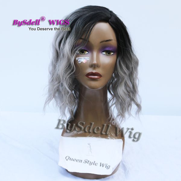New Arrival Short Wavy Curly Bob Hairstyle Wig Synthetic Black Root Ombre Grey Hair Short Wigs For Black White Women Whole Lace Wigs Female Wigs From