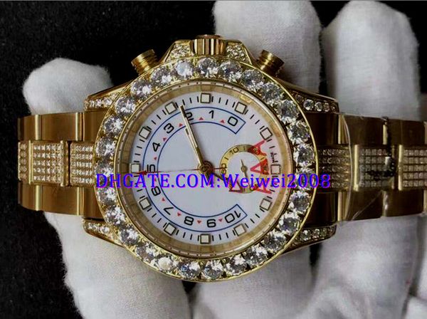 

4 style mens swiss watch 116680 white dial big diamond bezel 40mm yellow gold diamond strap automatic watch, Slivery;brown