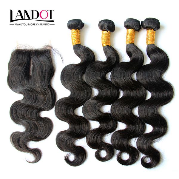 

cambodian body wave virgin human hair weaves 4 bundles with lace closure 5pcs/lot unprocessed cambodian body wavy hair and closures 4*4 size, Black