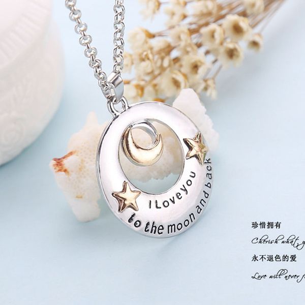 

20pcs new silver crescent moon heart charm i love you to the moon and back necklace