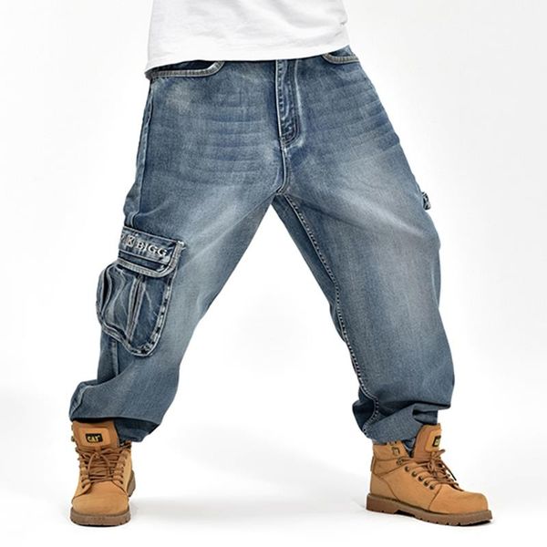 

wholesale-men skateboard baggy jeans with big side pockets hip hop denim men's jeans fashion big size 30-46, Blue