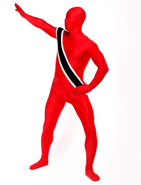 

red lycra spandex superhero role-playing halloween party zentai suit, Black;red