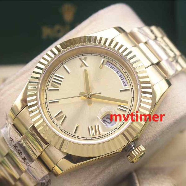 

Yellow gold daydate luxury men brand watch day date pre ident automatic watche men fluted bezel concealed folding crown cla p wri twatch