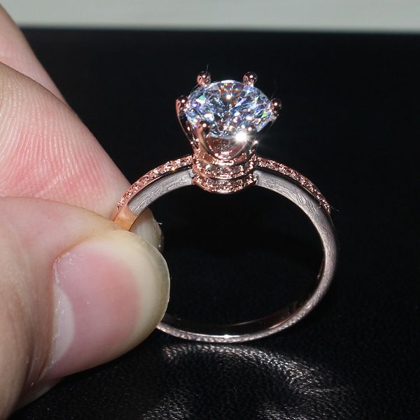 

2016 new design fashion jewelry luxury women engagement ring 925 sterling silver rose gold 5a zircon wedding crown gemstone rings, Slivery;golden