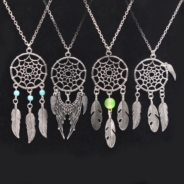 

9 styles new dream catcher statement necklaces dreamcatcher antique silver turquoise wings feather long pendant necklaces for women