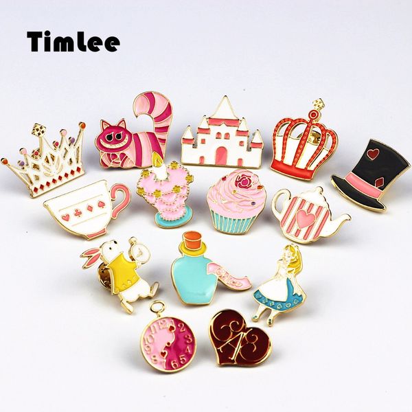 

timlee x227 мультфильма cat cute wonderland эмаль pins алиса брошь корона металл брошь pins подарки оптом, Gray