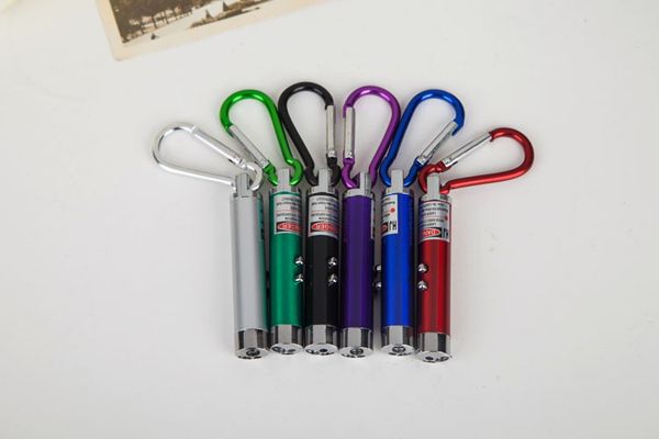 Mini el feneri carabiner anahtar zinciri mini 3 in1 çok renkli LED anahtar mini el feneri kırmızı lazer işaretçi el feneri mini para dedektörü