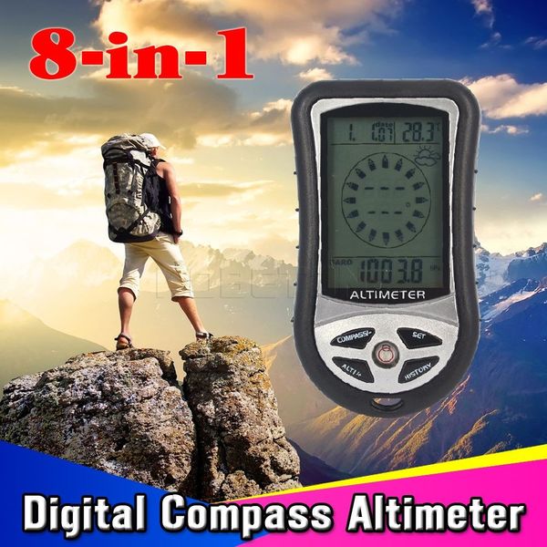 Freeshipping 8 em 1 Digital Altímetro com MultiFunction Barometer Bússola Calendário de Tempo Termômetro etc para Atividade Ao Ar Livre Caminhadas Viagem