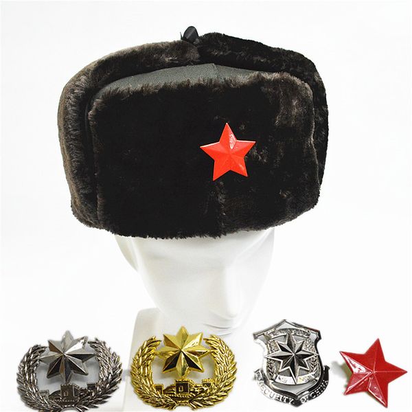 Vintage Baumwolle Bomber Hüte für Männer Frauen Stern Logo Winter Warm Halten Plüsch Hut Kappe Unisex Trapper Hüte mit ohrenklappe Ski Cap