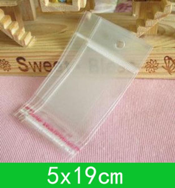new hanging hole poly bags (5x19cm) with self-adhesive seal opp bag /poly bag for wholesale + 1000pcs/lot