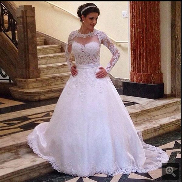 

robe de mariage 2019 illusion bodice long sleeves wedding dresses a line white garden plus size bridal gowns