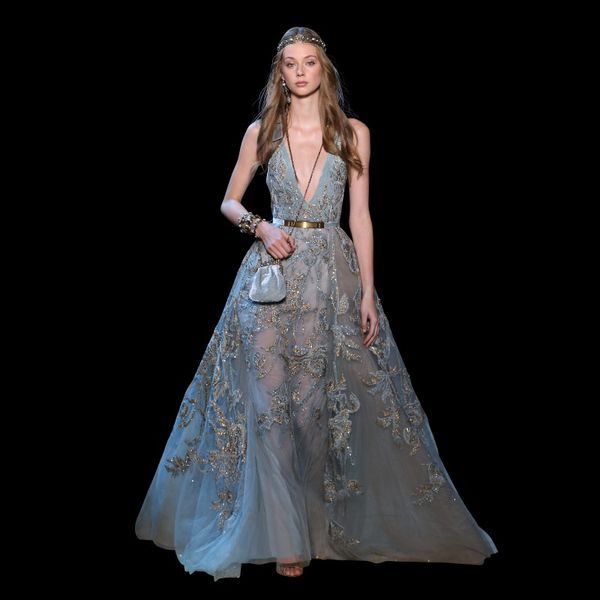 

elegant elie saab dresses evening wear plunging neck lace formal dress illusion bodice floor length a line sequined red carpet gown, Black;red