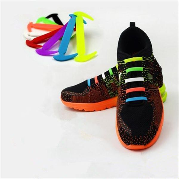 

12pcs/lot creative lazy shoe laces colorful silicone shoelaces sickle style no tie elastic lacing plastic shoe lace acc281, White;pink
