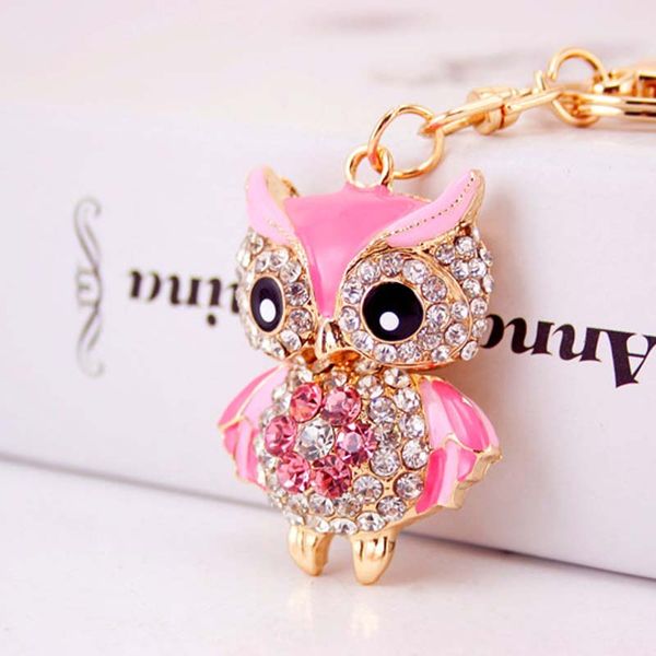 

luxury gifts a grade women key holder chain ring car jewelry bag pendant rhinestone owl keychain, Silver