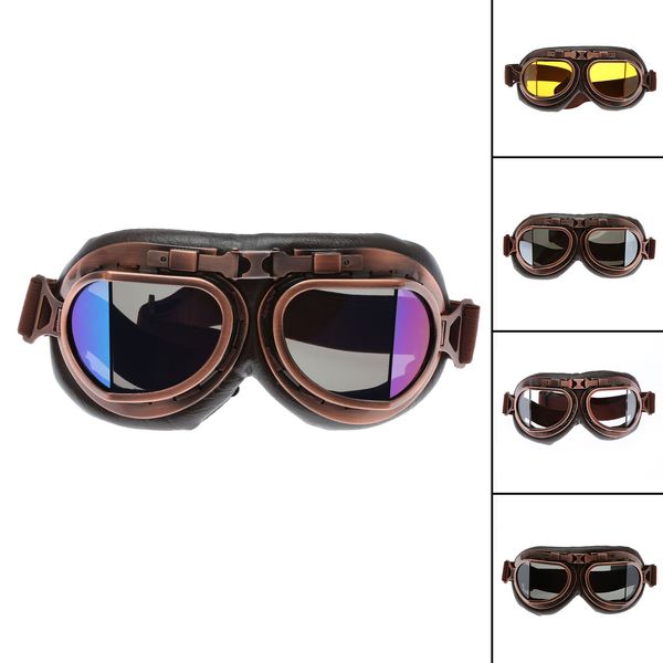 Occhiali da moto Occhiali Vintage Motocross Occhiali classici Retro Aviator Pilot Cruiser Steampunk ATV Bike Protezione UV Copper201N