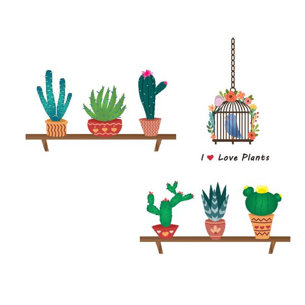 Acheter Wall Sticker Plantes Diy Cactus Et Oiseau Cage Mur Autocollant Mural Pour Salon Enfants Chambre Décoration De La Maison De 325 Du Carrierxia