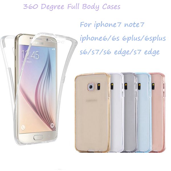 

360 degree full body cases for iphone 7 6 6s plus/5/5s /s7/s7edge/note7 front back transparent soft tpu cover