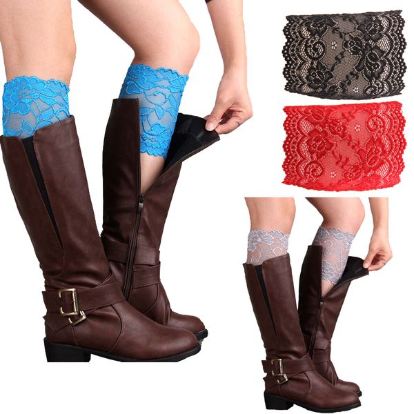 

stretch lace boot cuffs women girls leg warmers trim flower design boot socks knee in stock, Black;white