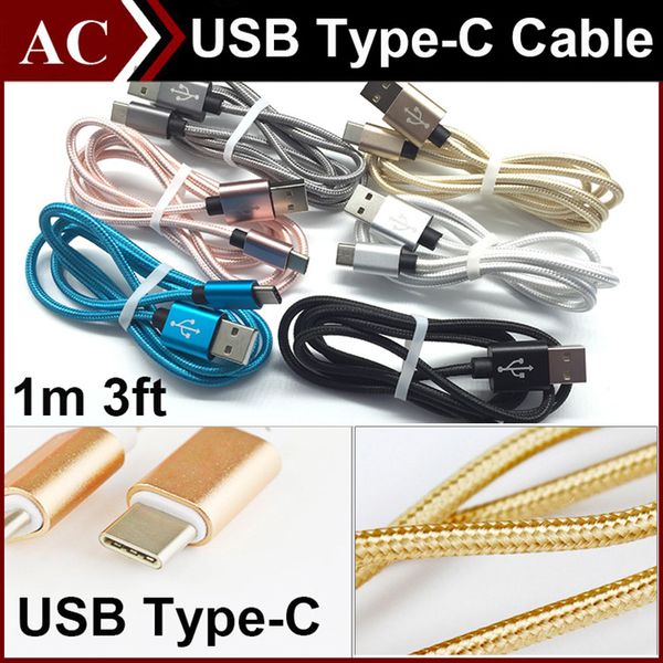 

3ft 1m type c braided fabric metal charging cable micro u b 3 1 type c male data ync charger line for lg g5 nokia n1 apple new macbook 12 q