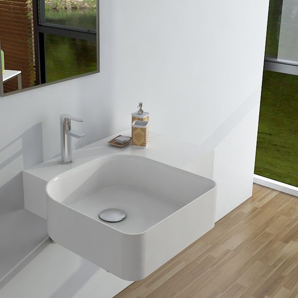 Bacia de lavagem retangular de pedra de superfície sólida para banheiro pendurada na parede branca fosca ou brilhante pia de lavanderia RS38184