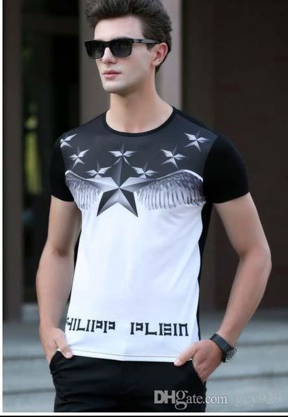 

new trend of summer new short-sleeved cotton round neck hedging thin section men's t-shirt printing 012, White;black