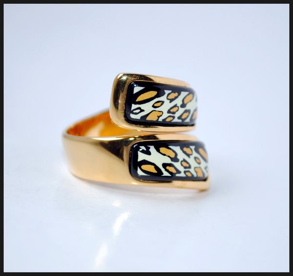 

leopard series rings 18k goldplated enamel double curved ring ring for women band rings for gift, Silver