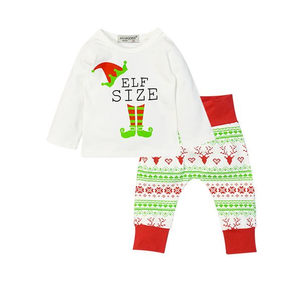 

2017 new children's christmas suit white long sleeved cotton letter t-shirt +deer trousers 2pcs suit ins kids clothing ing