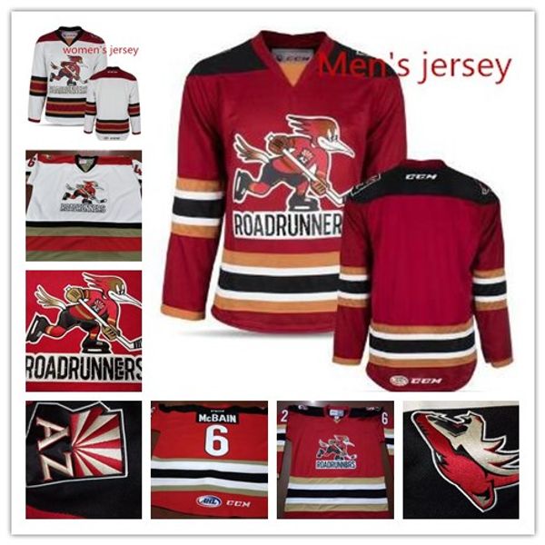 

custom tucson roadrunners ahl hockey andrew campbell hunter miska dakota mermis ryan macinnis stitched jerseys men's women youth, Black;red