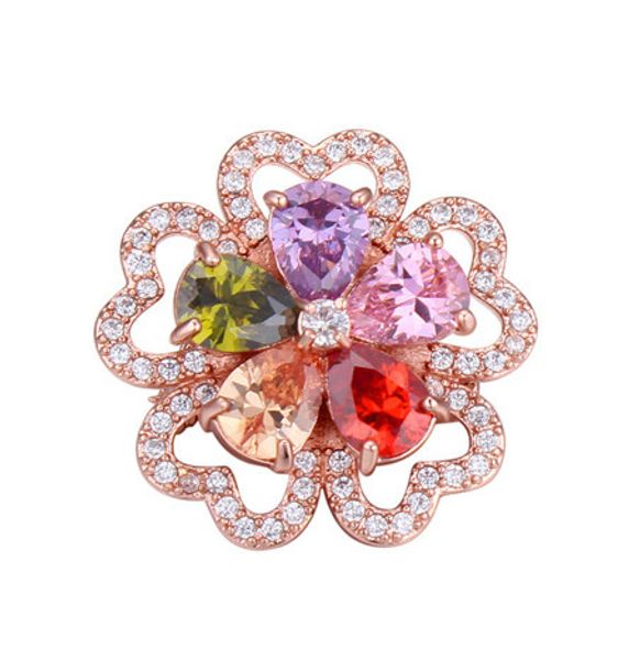 

brooches wholesale gift fashion women luxury multicolor zircon 18k gold plated heart flower brooch pins jewelry tb005, Gray