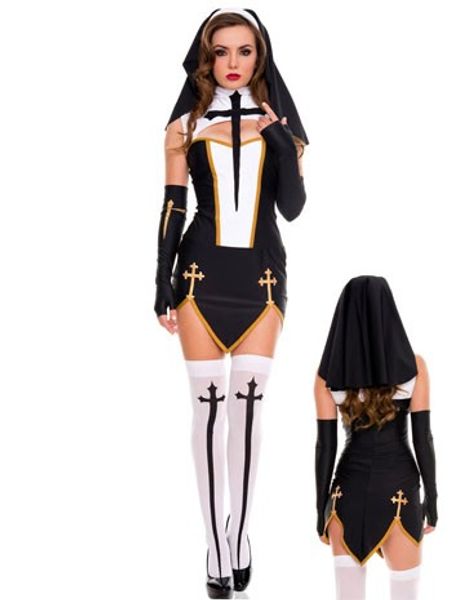 

wholesale-nun costume women cosplay dress with black hood for halloween sister cosplay party costume