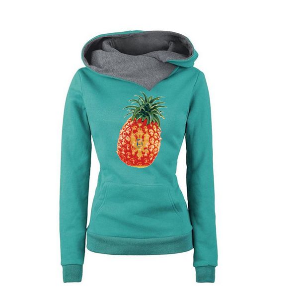 

2017 new women autumn winter pineapple montenegro print fashion female lapel hoodie, Black
