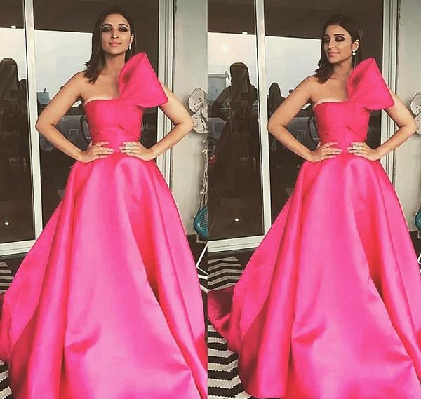 2019 Hot Pink A Line Prom Dress Satin Back Zipper Formal Holidays Wear Laurea Evening Party Pageant Gown Custom Made Plus Size