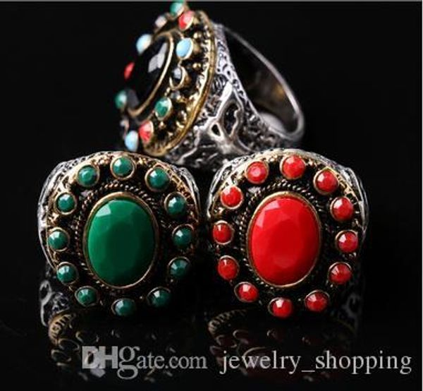 

female ruby emerald precious stones rings bohemian queen finger ring korean opal ring 18k white gold gem ring, Silver