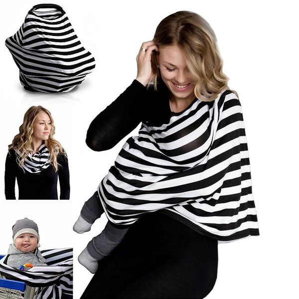 

wholesale- striped nursing cover cotton breathable baby breastfeeding cover pregnant women's clothing scarf baby seat covers outdoor, White
