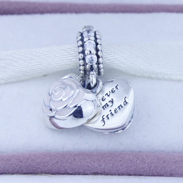 

fits pandora bracelet 100% sterling-silver-jewelry beads heart 925 silver floating charm with cubic zirconia soft pink enamel, Black