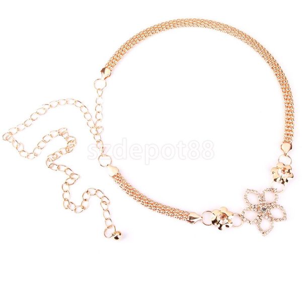 

wholesale- crystal flower ladies waist chain belt in gold, Black;brown