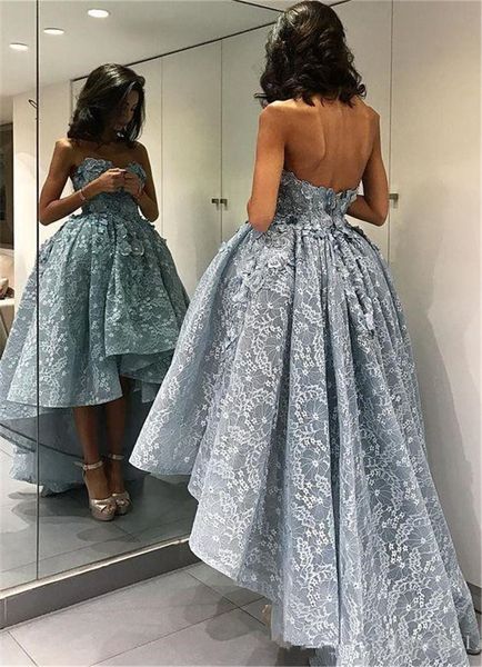 

2019 new light blue sweetheart high low lace evening dresses 3d floral appliques formal prom party gowns backless pageant dress custom, Black;red