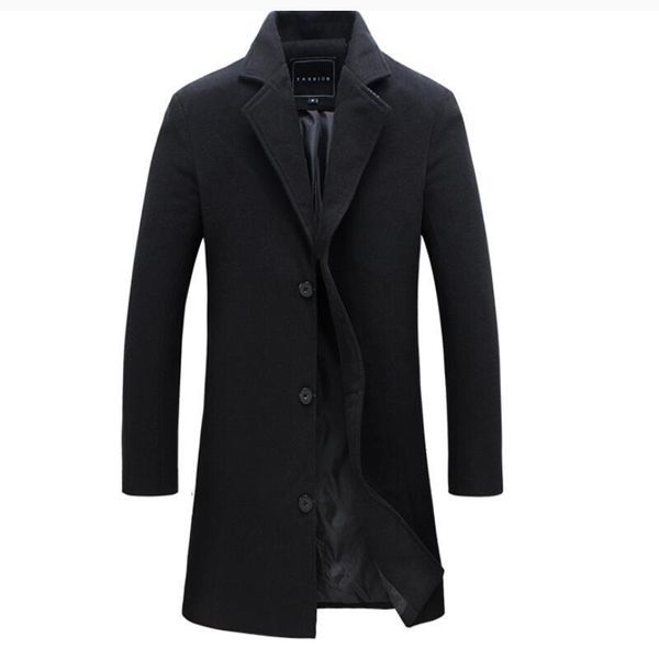 

wholesale-2017 winter man wool blends overcoat men's wear korean self-cultivation long windbreaker worsted male coat style men trench h, Black