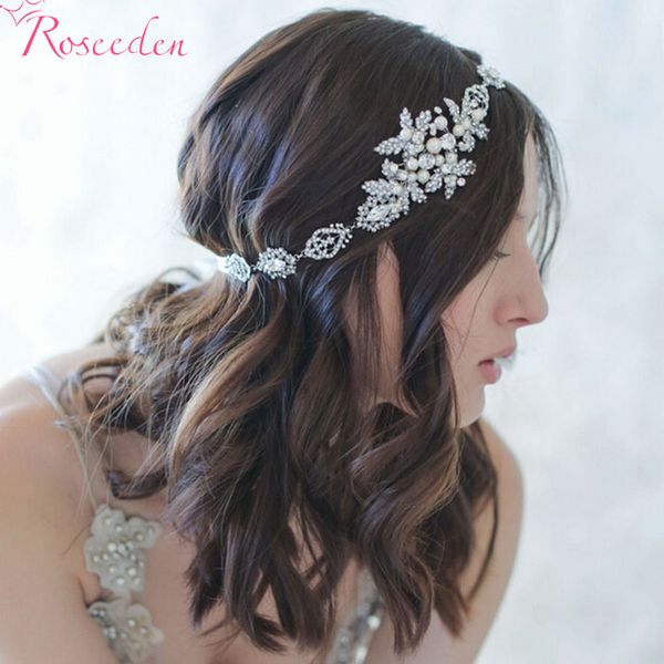

wholesale-bridal wedding hair band silver plated floral simulated pearl ribbon tiara headband women party pageant crowns hairpiece re199
