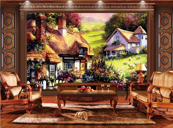

p mural wallpaper fairy tale villa retro wallpaper white